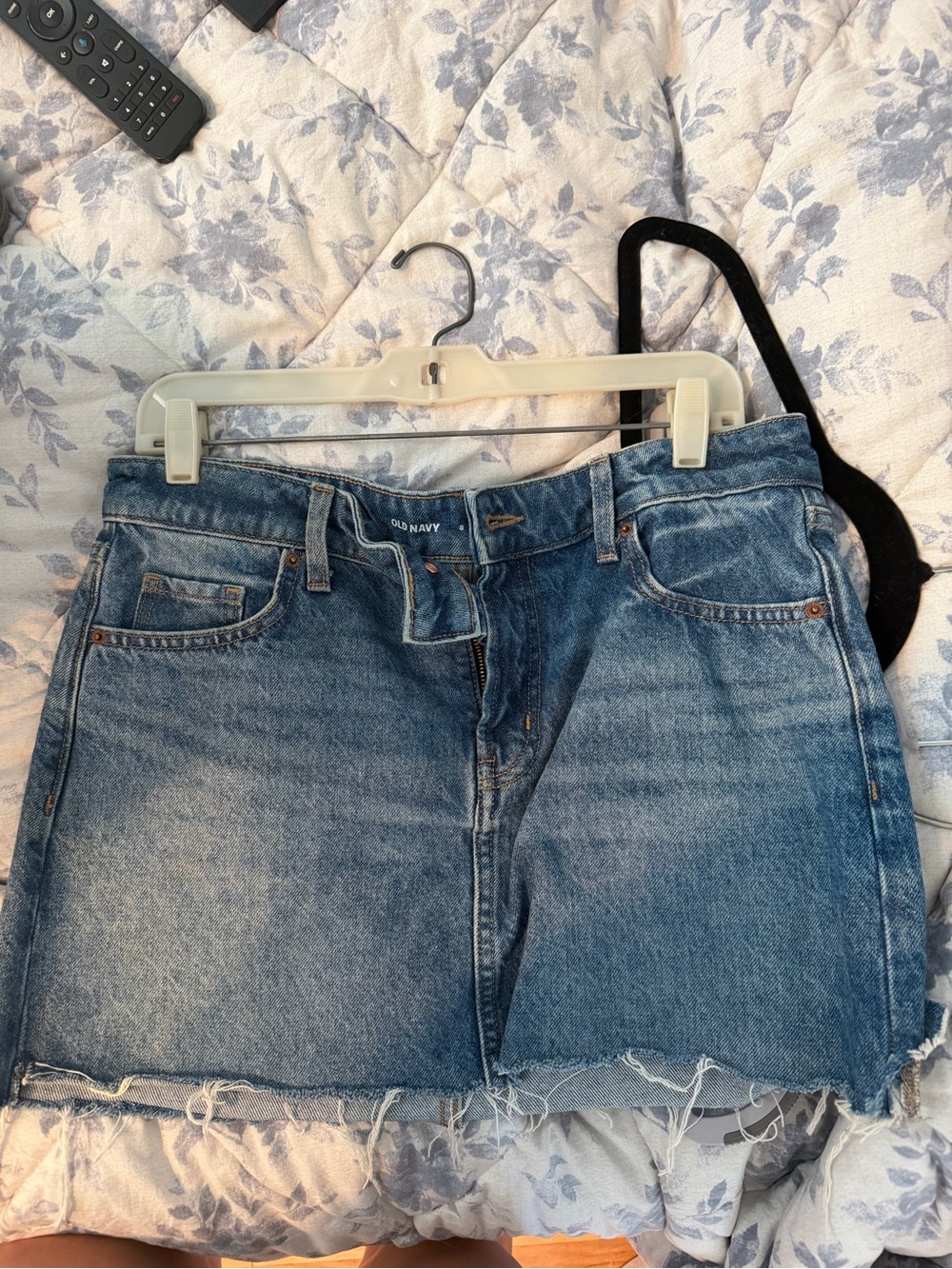 Old Navy Blue Denim Mini Skirt with Frayed Hem